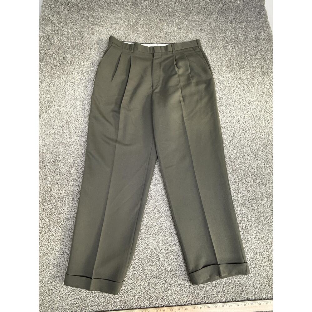 Yves Saint Laurent Pants Mens 38x30 Green Pleated Dress Slacks Classic Fit